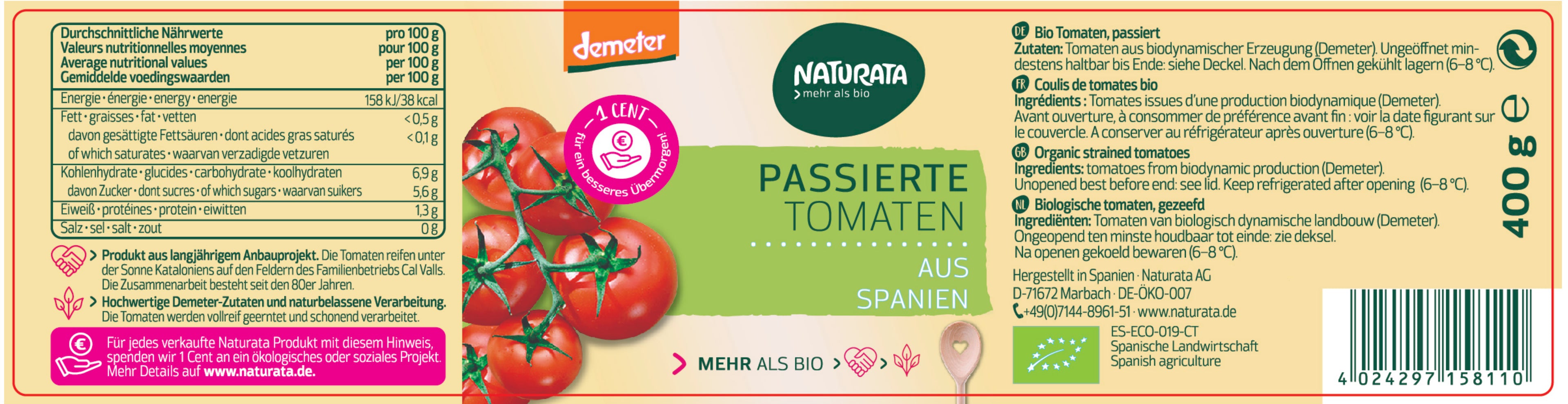 Tomatenpüree demeter Glas 400 g