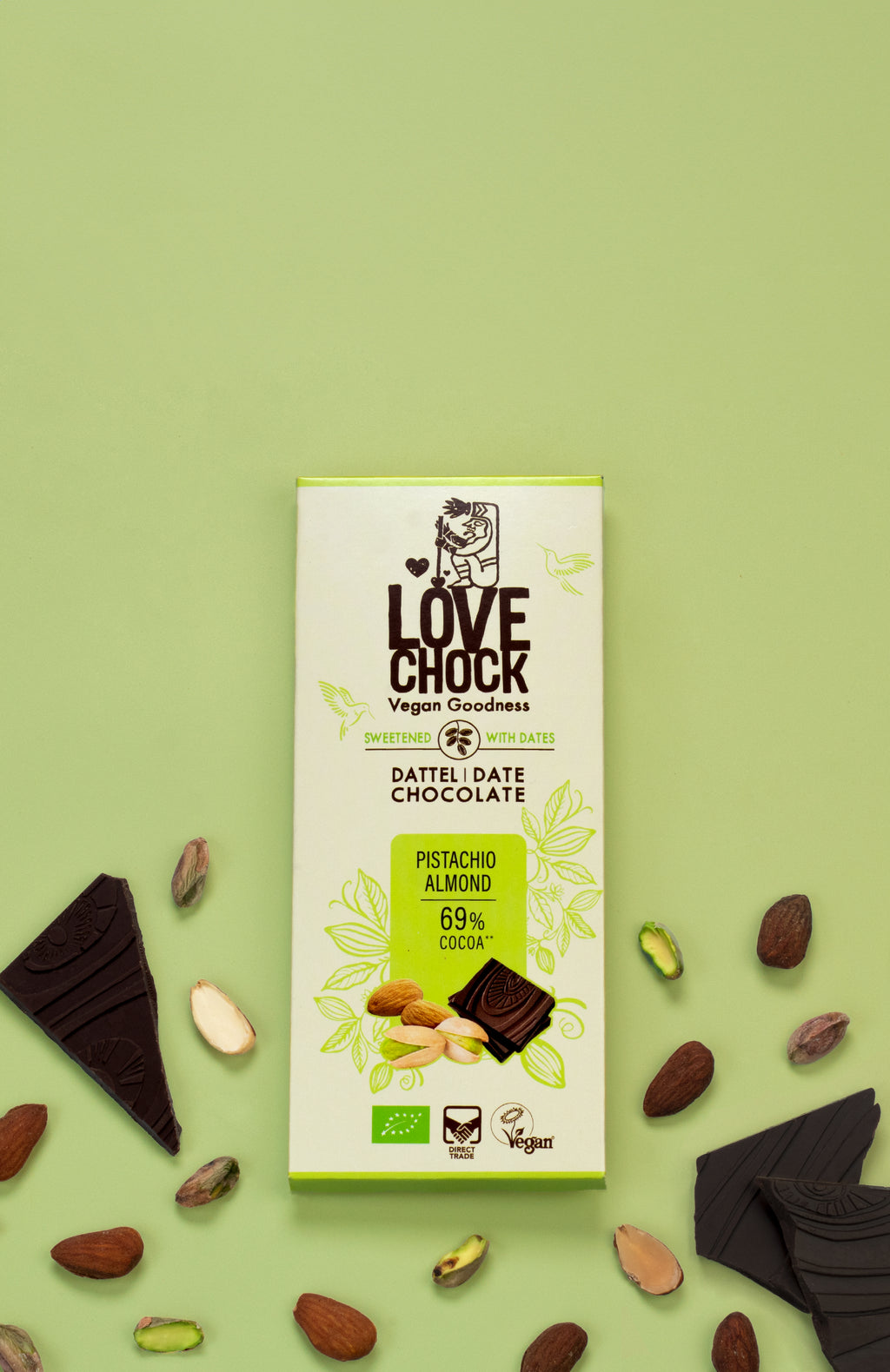 Pistachio Almond 69% Kakao - sweetened with dates 70 g