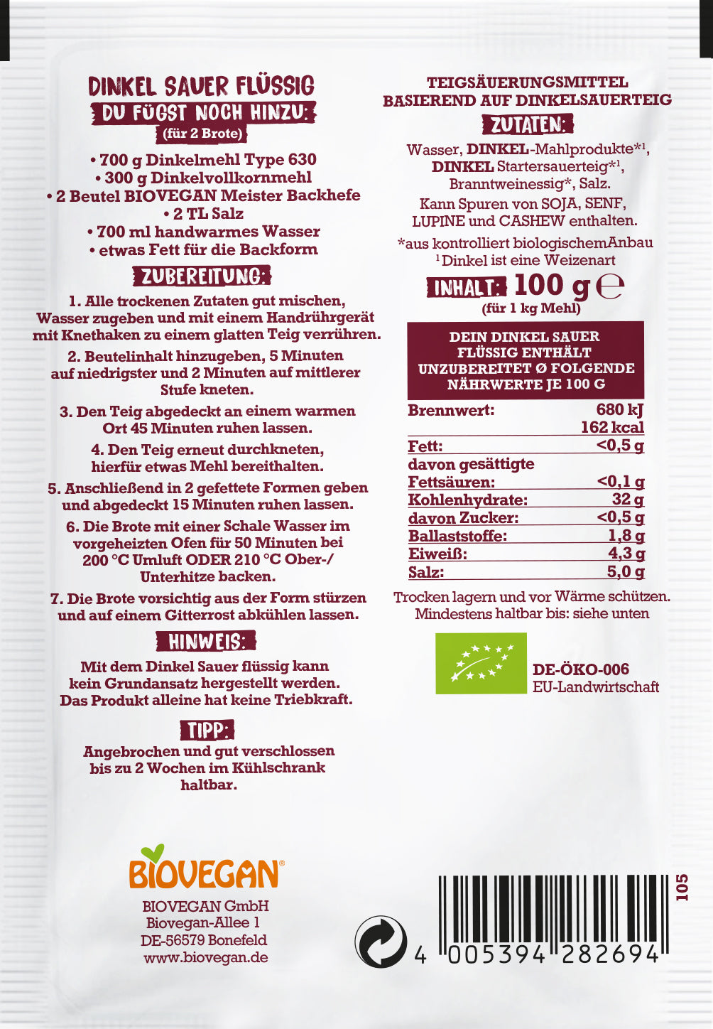 Sauerteig Dinkel flüssig 100 g
