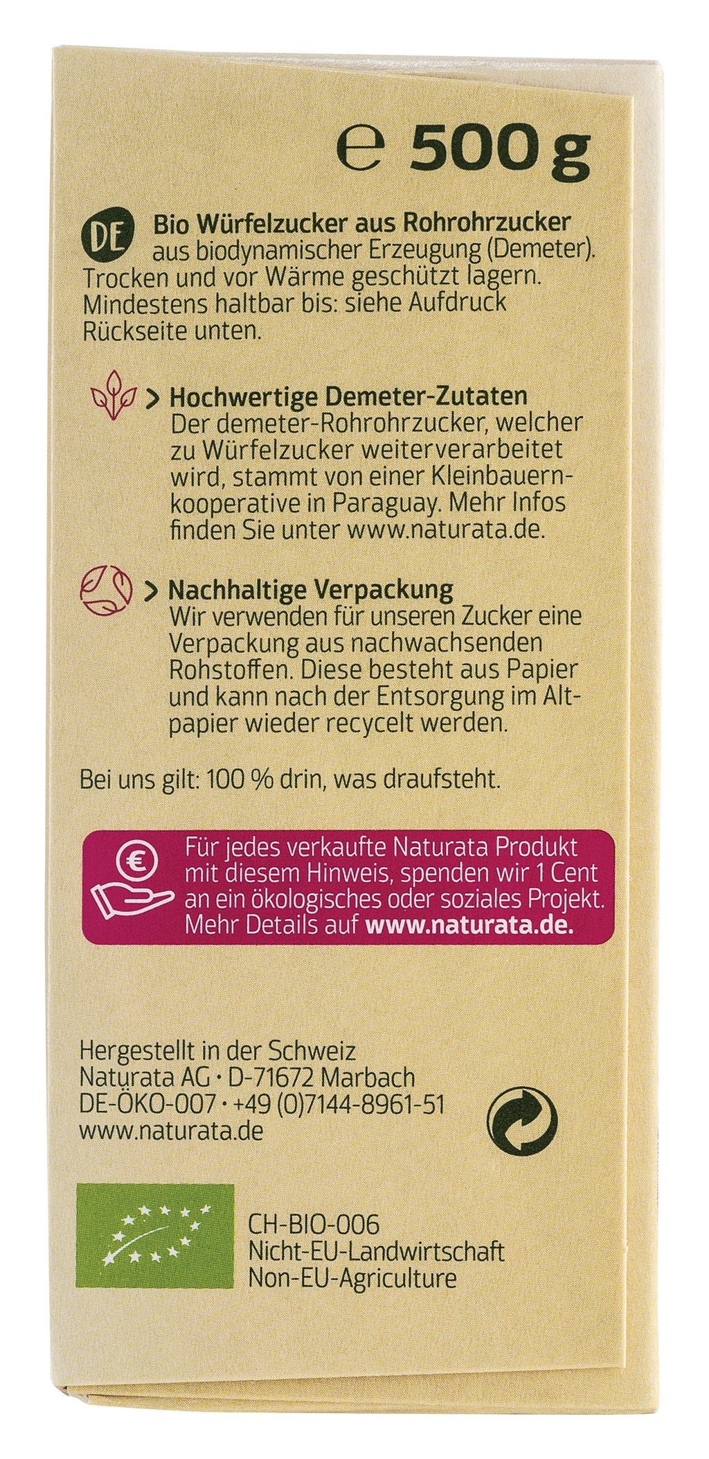 Würfelzucker demeter 500 g