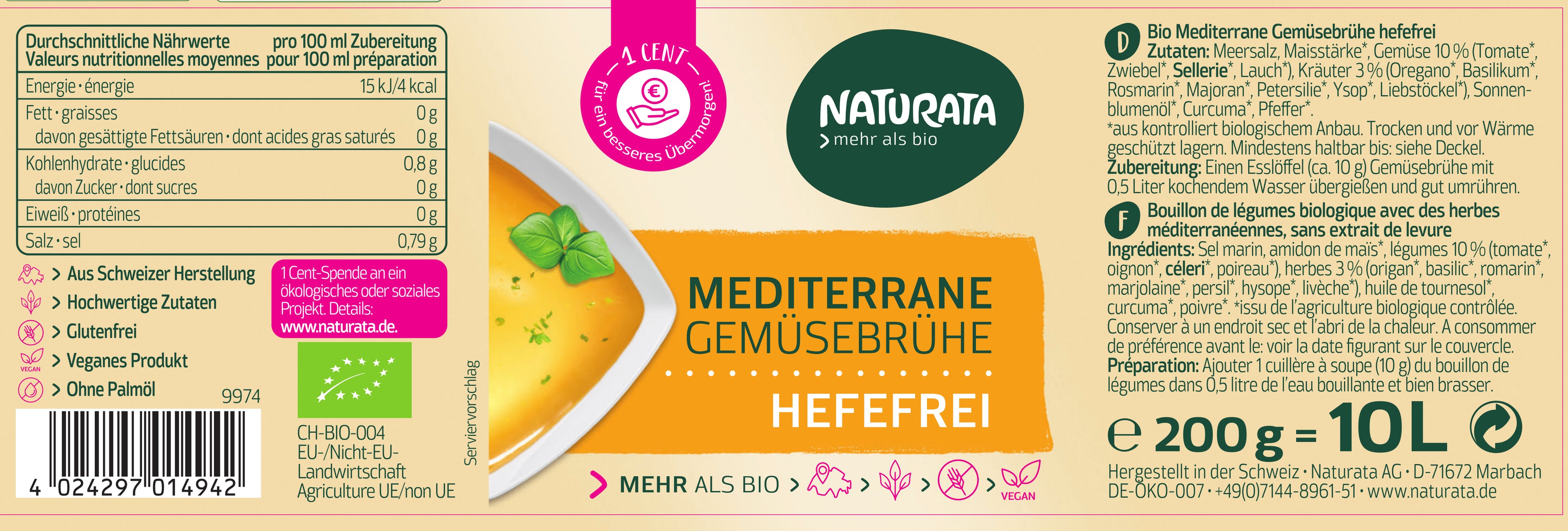 Gemüsebrühe mediterran hefefrei Glas 200 g