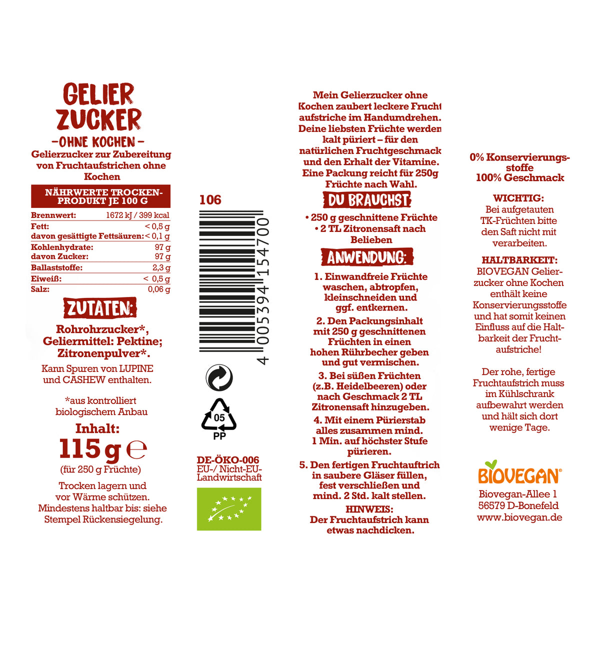 Gelierzucker ohne Kochen 115 g