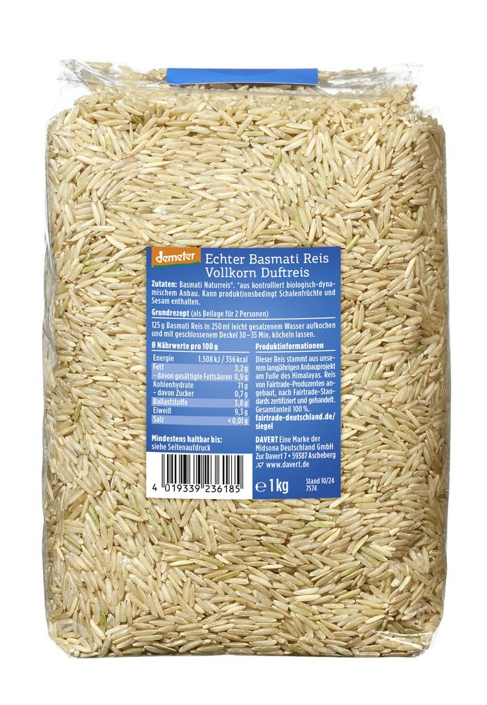 Echter Basmati-Reis braun demeter 1 kg