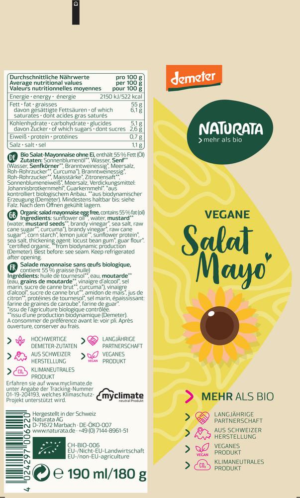 Vegane Salat Mayo demeter Tube 190 ml