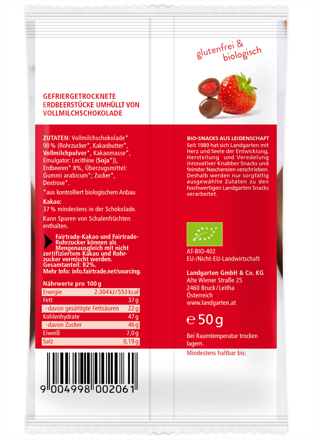 Erdbeere in Vollmilch-Schokolade 50 g