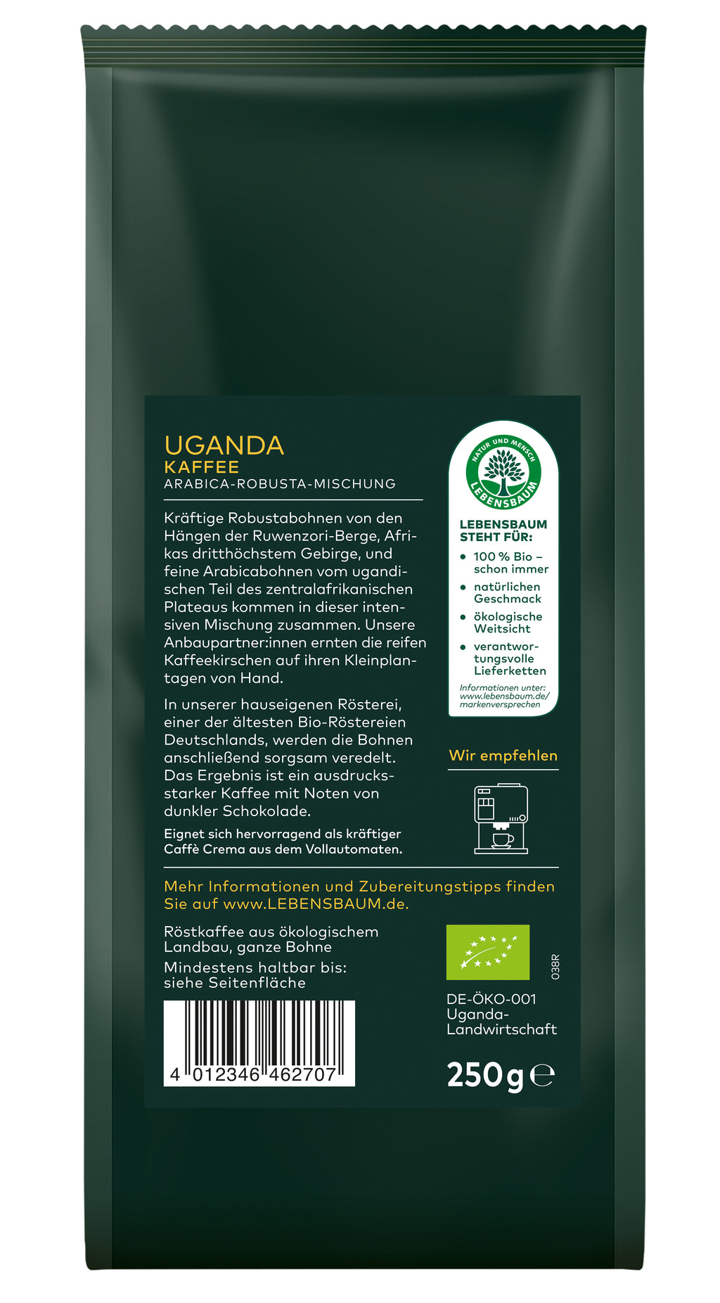 Uganda Kaffee ganze Bohne 250 g