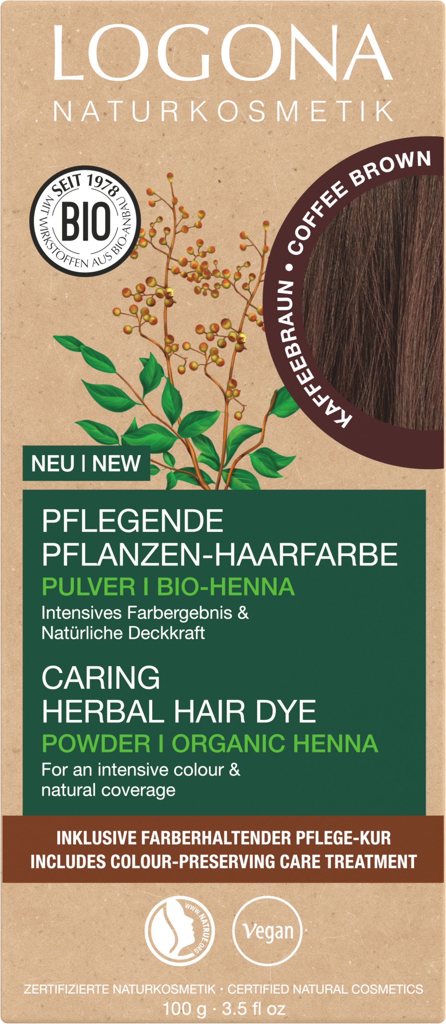 Pflegende Pflanzen-Haarfarbe Pulver 10 Kaffeebraun 100 g