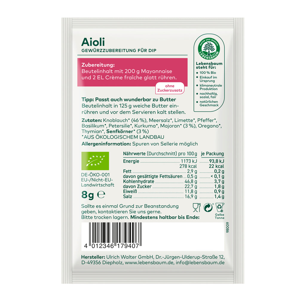 Würzmischung für Dips Aioli Tüte 8 g