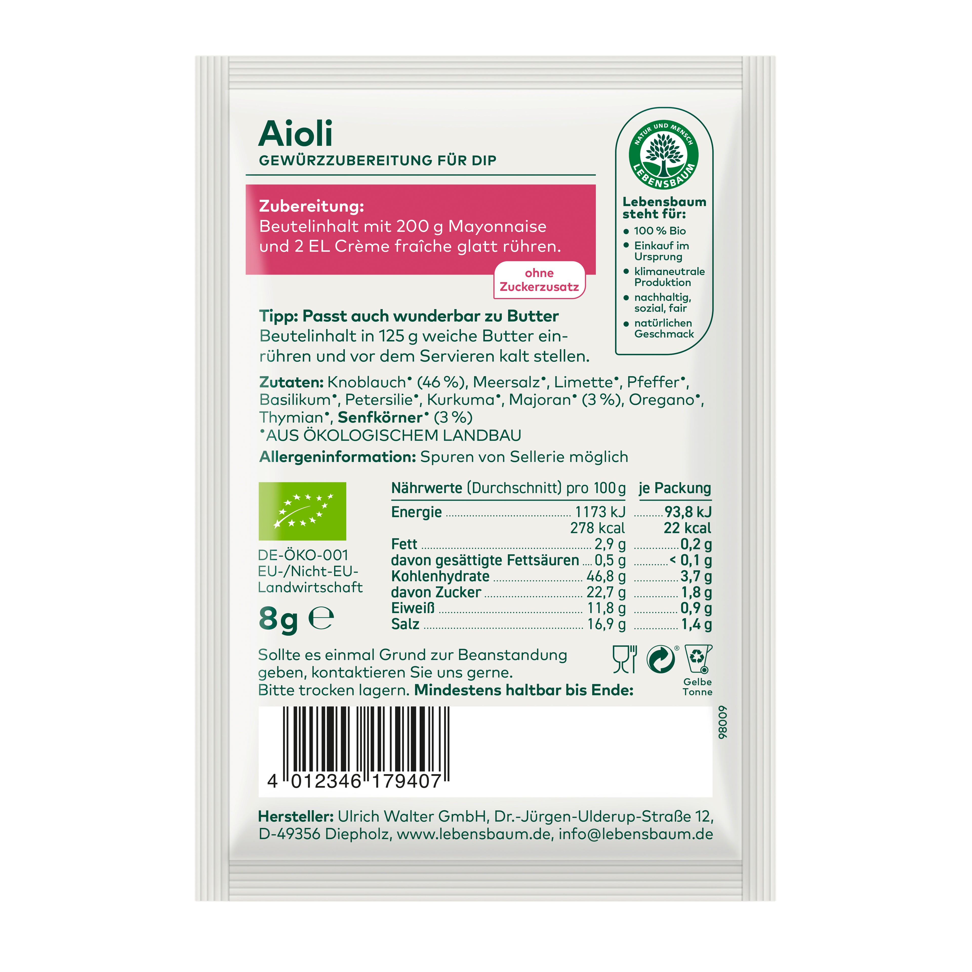 Würzmischung für Dips Aioli Tüte 8 g