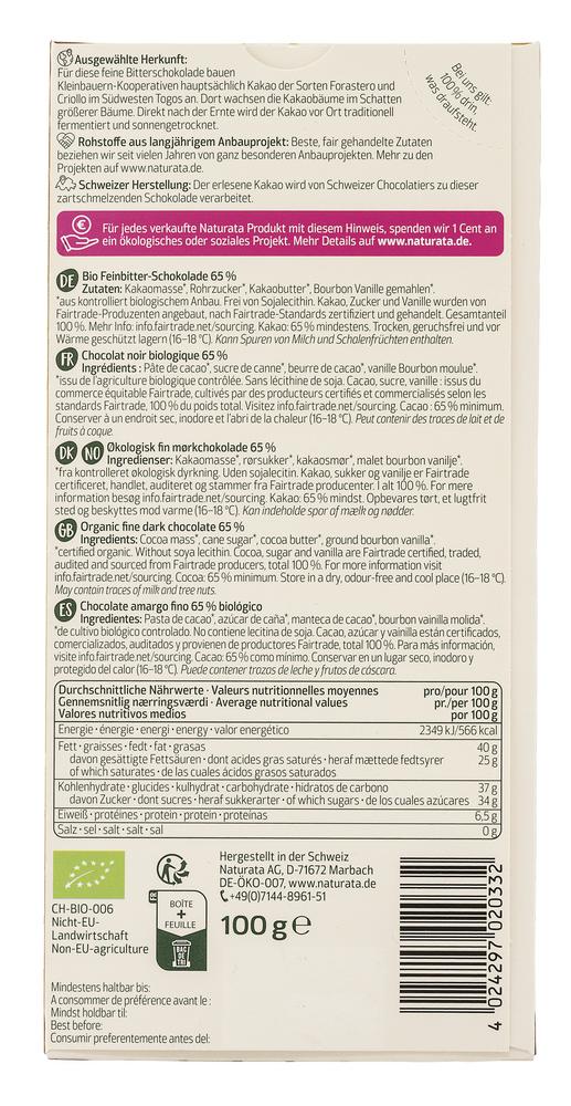 Togo Feinbitter-Schokolade 65% Kakao 100 g