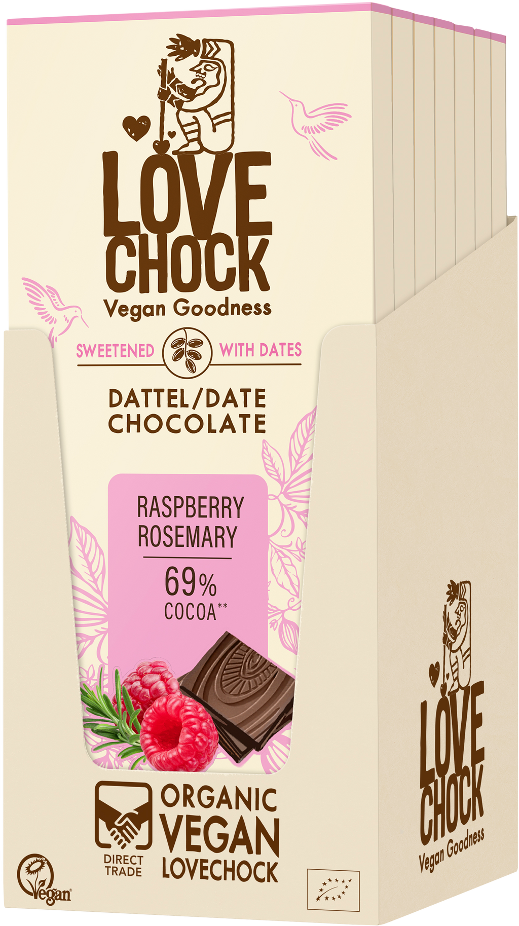 Raspberry Rosemary 69% Kakao - sweetened with date 70 g