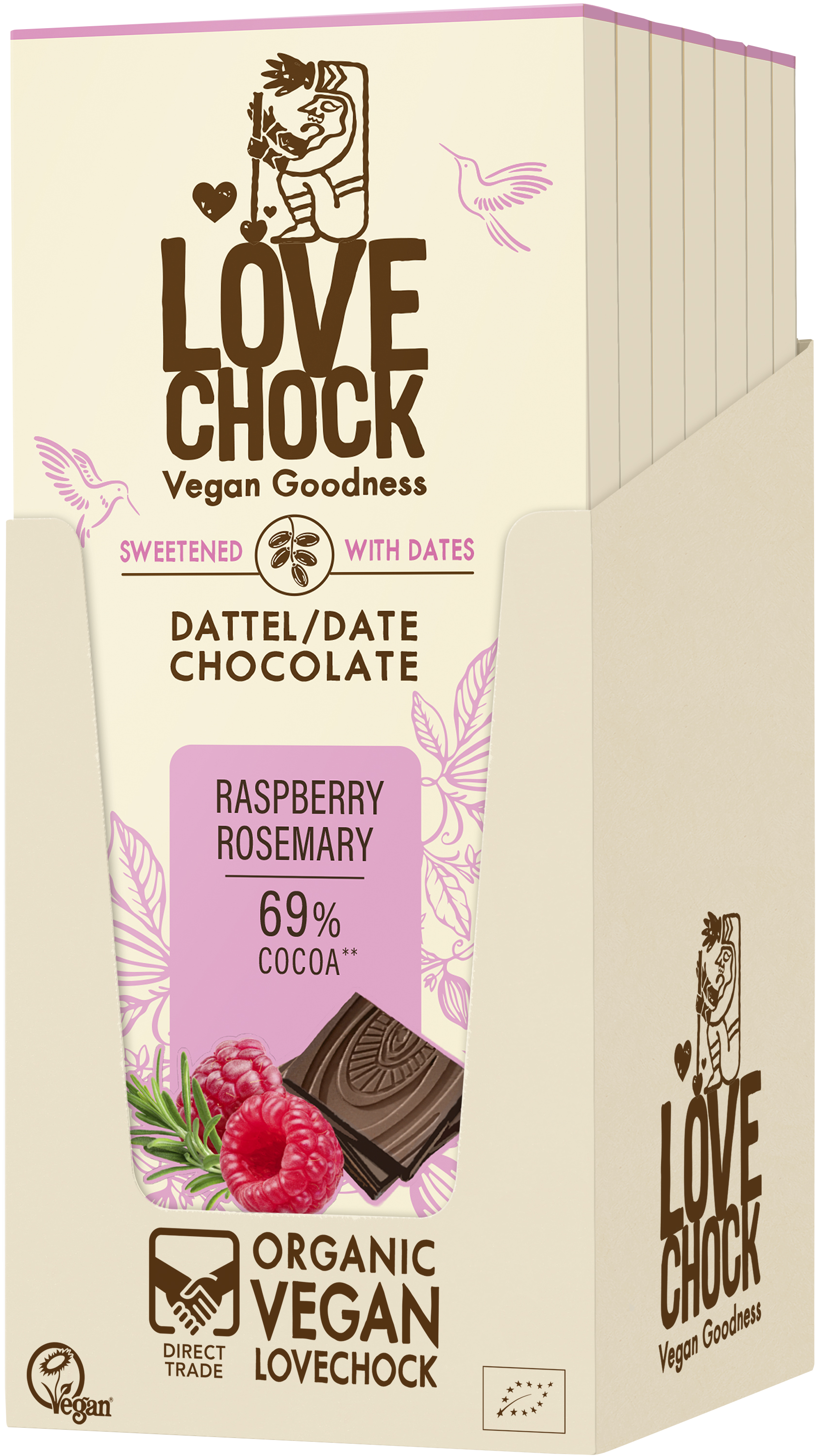 Raspberry Rosemary 69% Kakao - sweetened with date 70 g