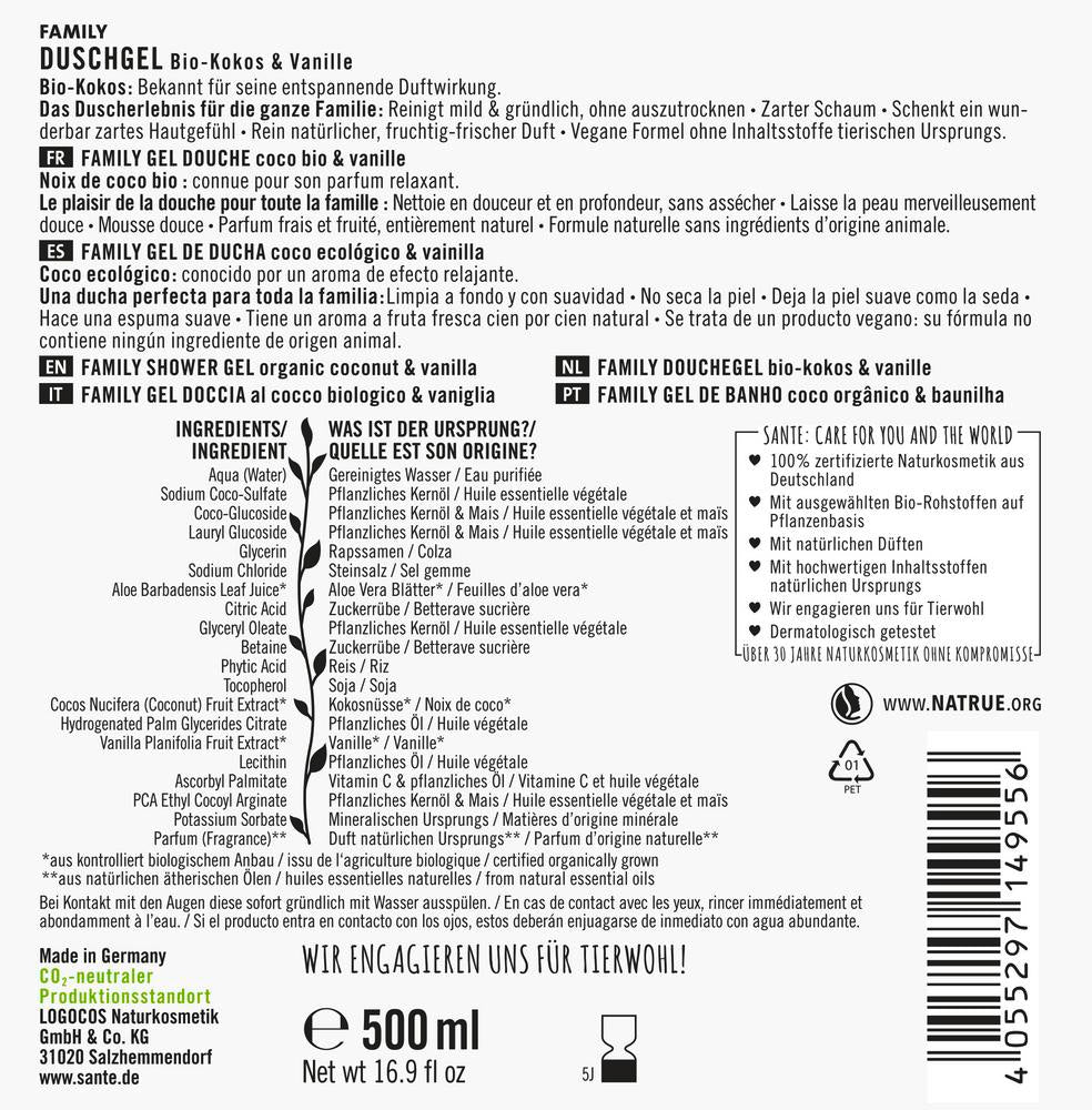 Family Duschgel Bio-Kokos & Vanille 500 ml