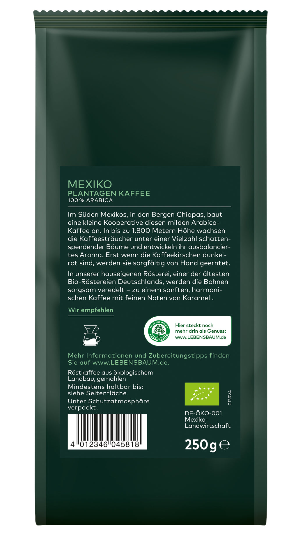 Mexiko Plantagen-Kaffee gemahlen demeter 250 g