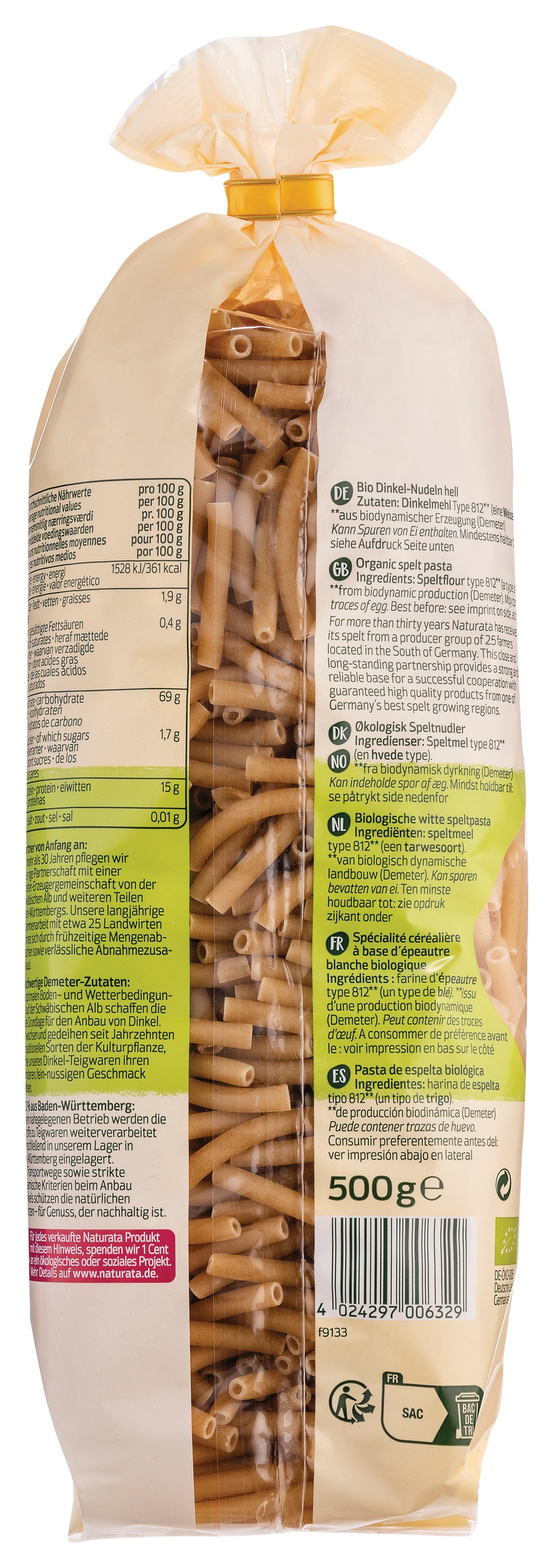 Maccaroni kurz Dinkel hell demeter 500 g