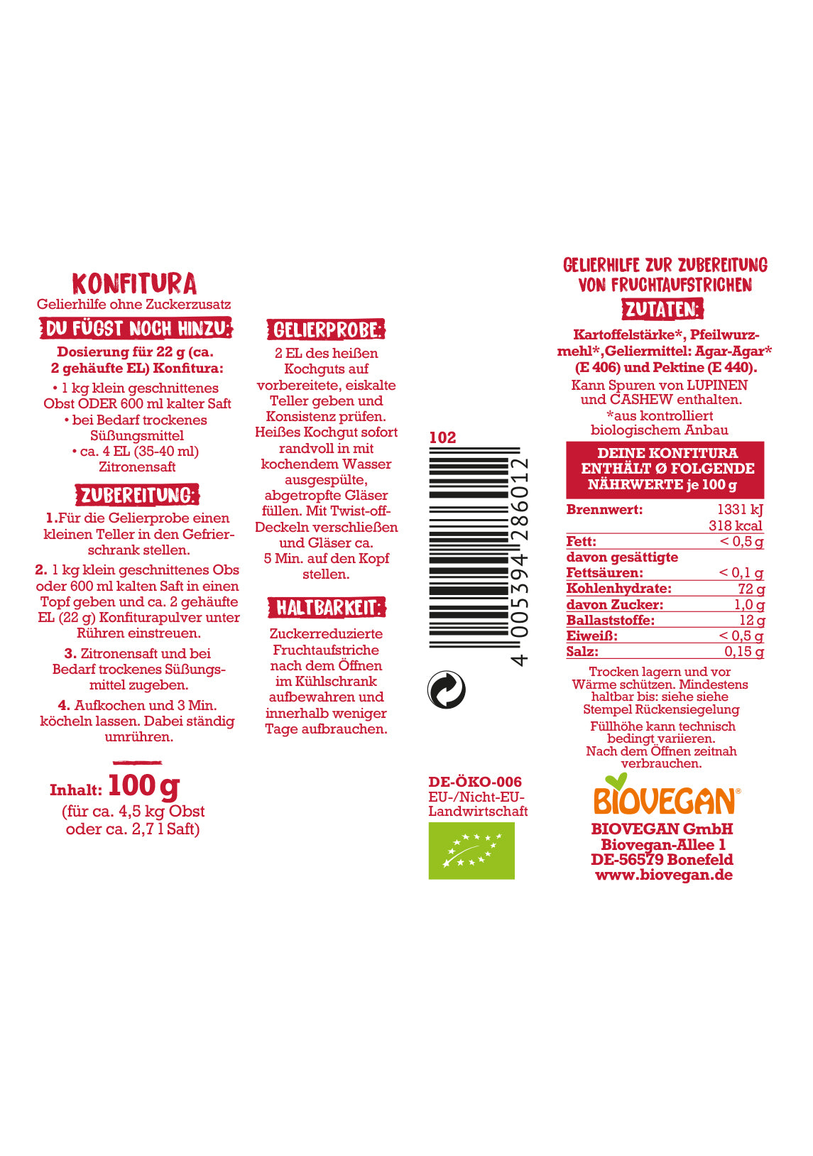 Konfitura Gelierhilfe ohne Zuckerzusatz Vorteilspa 100 g