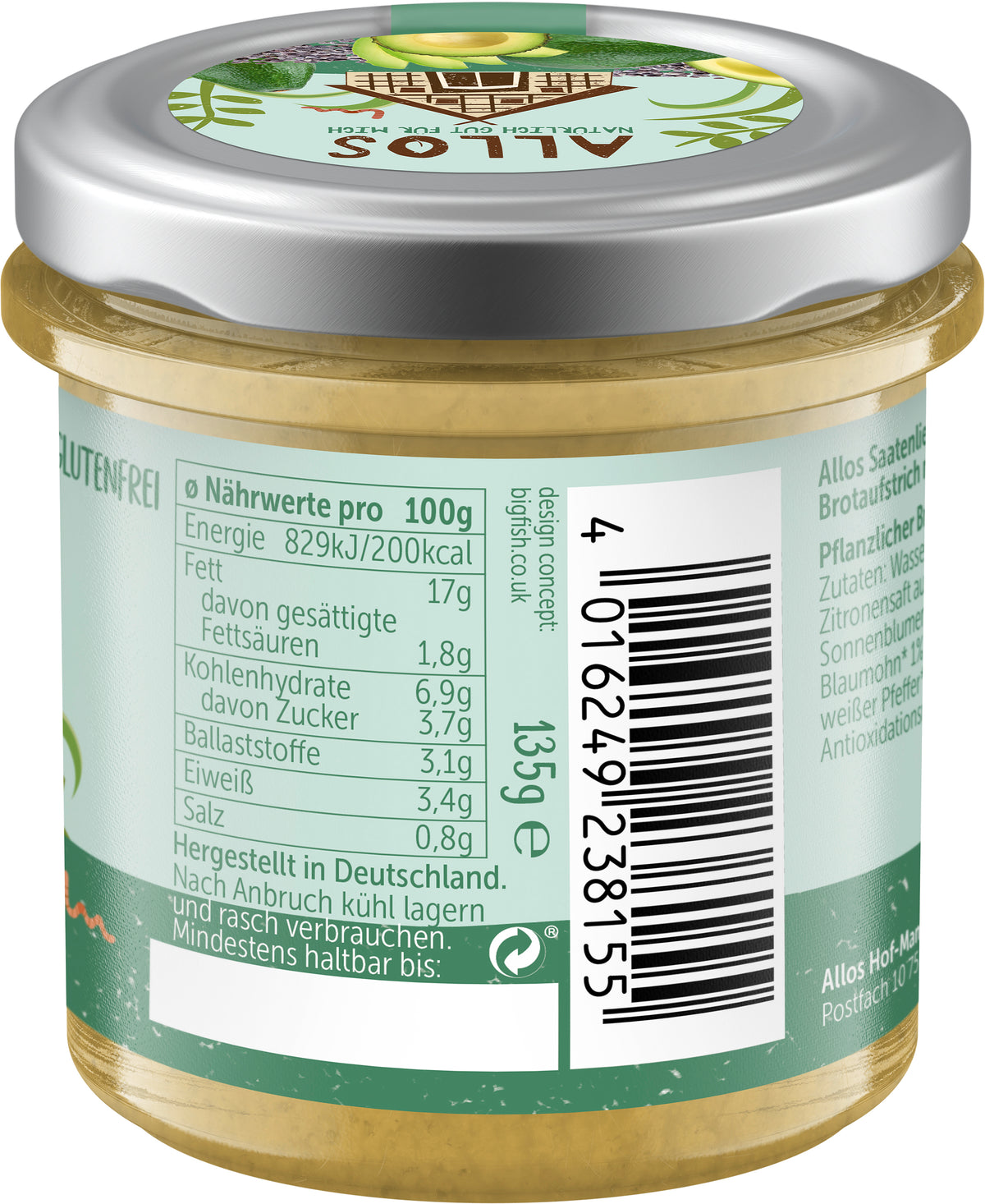 Saatenliebe-Brotaufstrich Avocado Mohn 135 g
