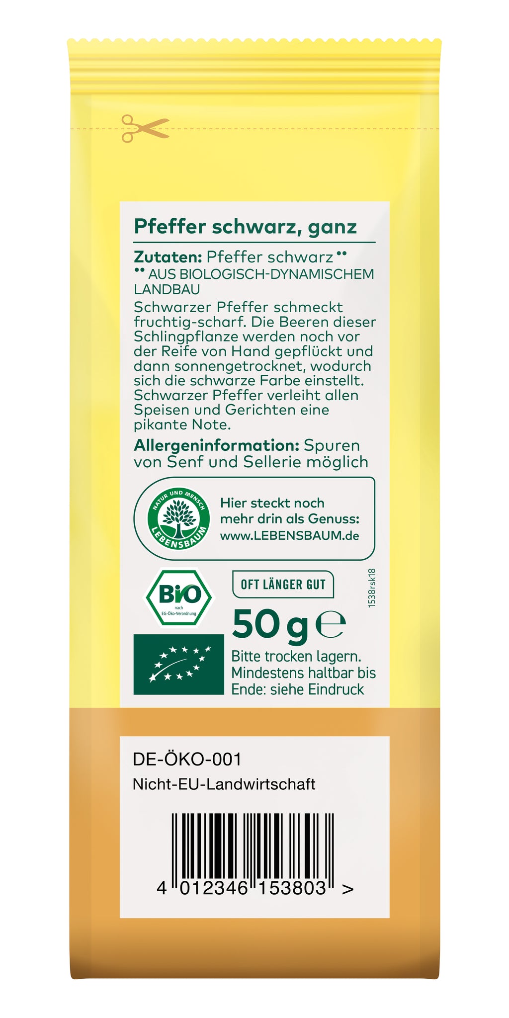 Pfeffer  schwarz, ganz  demeter 50 g