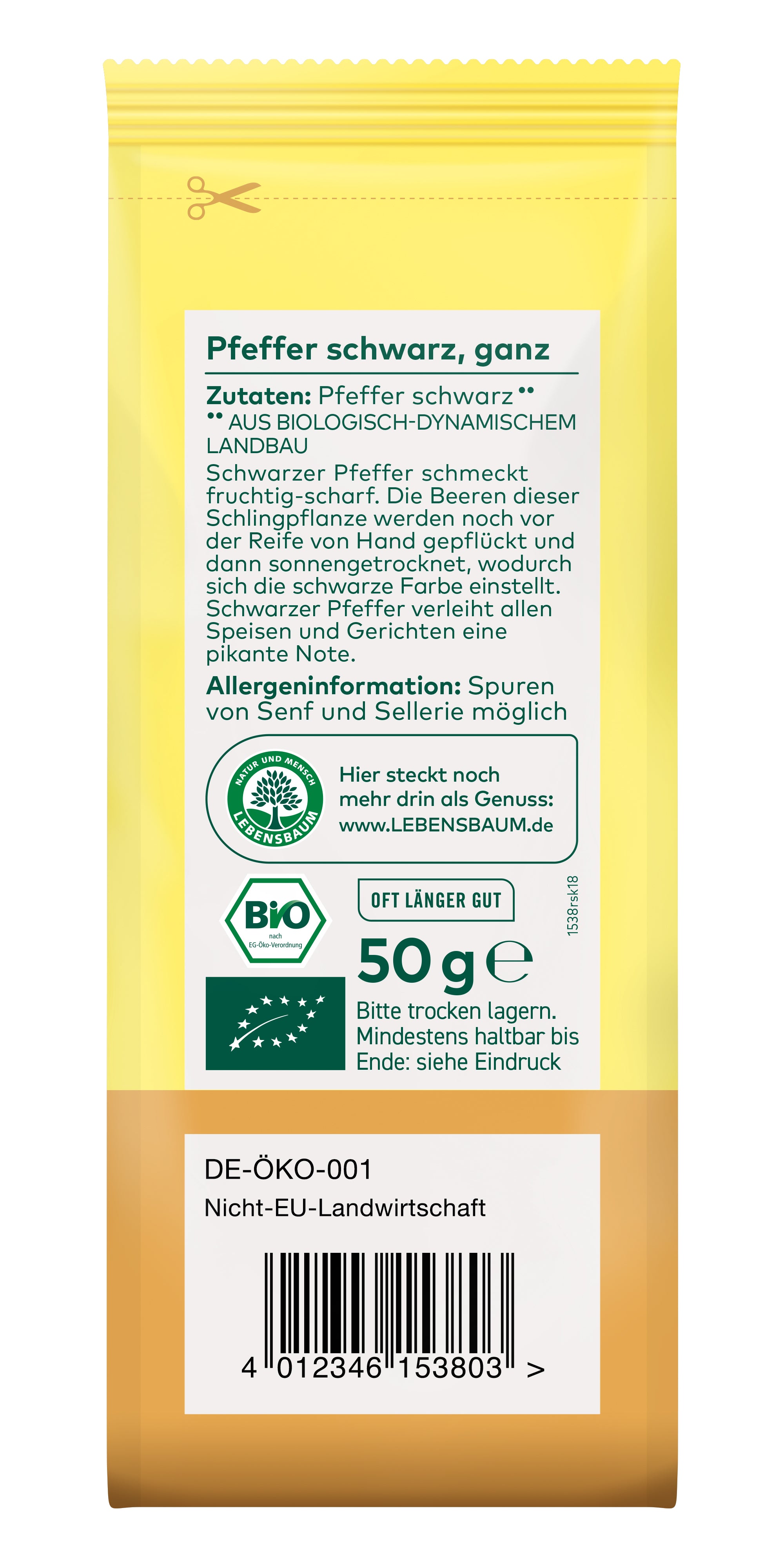Pfeffer  schwarz, ganz  demeter 50 g