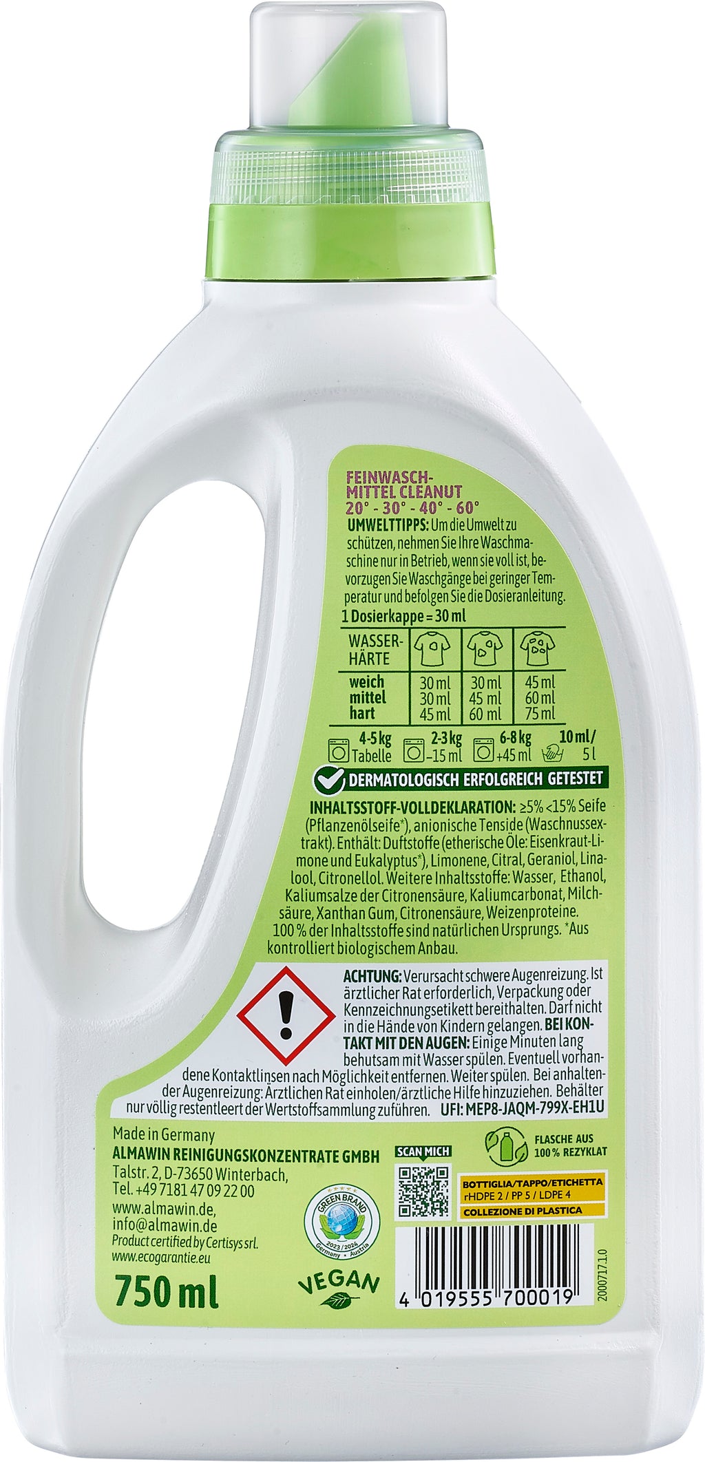 Cleanut Flüssiges Colorwaschmittel ohne Palmöl 750 ml