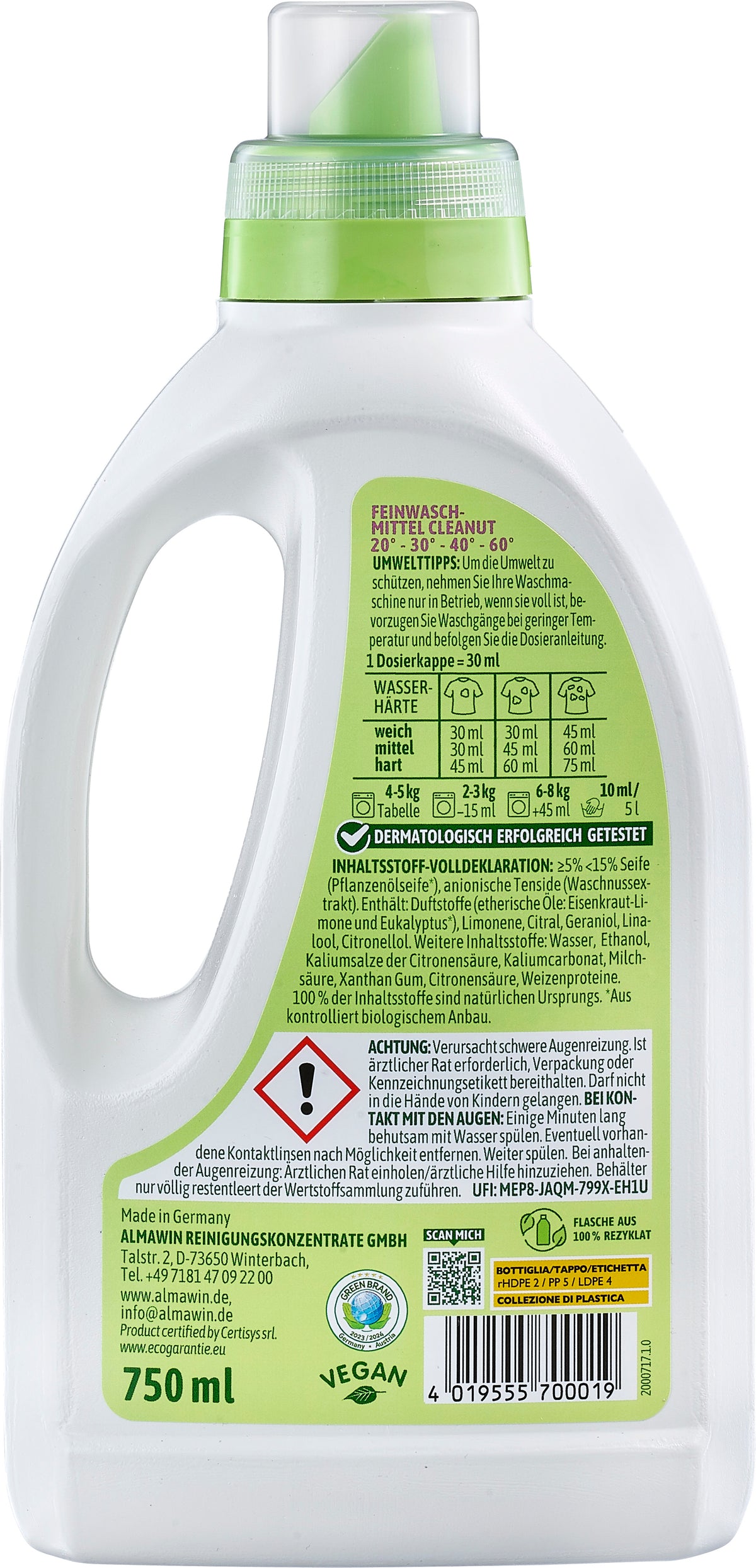 Cleanut Flüssiges Colorwaschmittel ohne Palmöl 750 ml