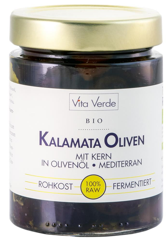 Kalamata Oliven mit Kern in Olivenöl in 100 % Rohk 330 g
