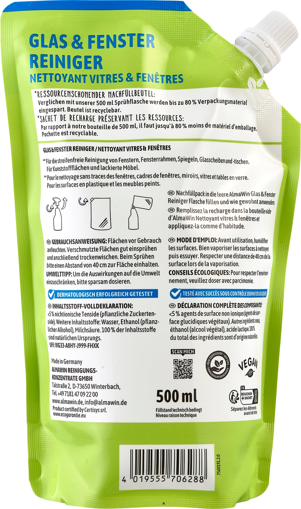 Glas&Fenster Reiniger Nachfüllbeutel 500 ml