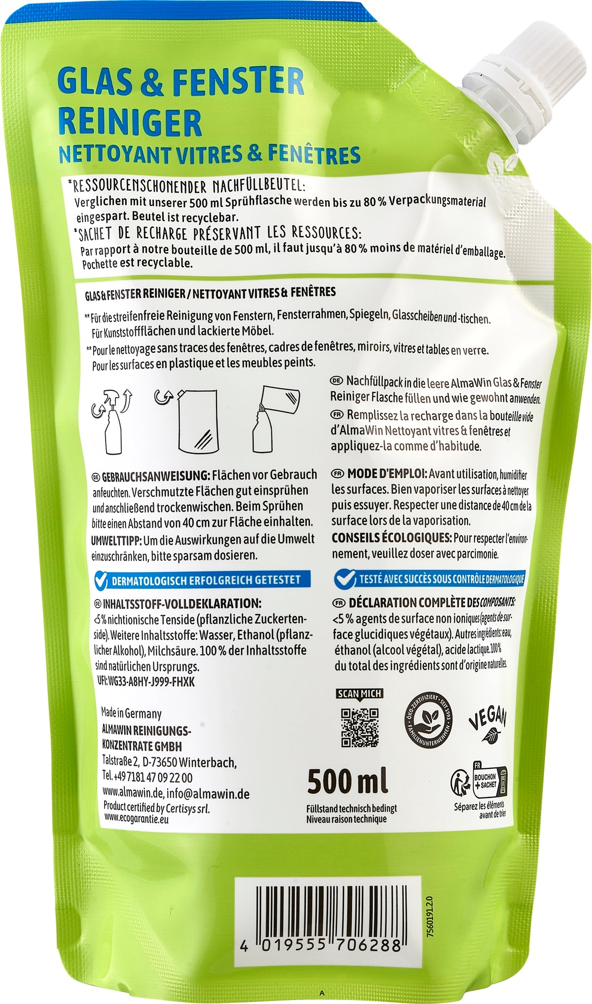 Glas&Fenster Reiniger Nachfüllbeutel 500 ml