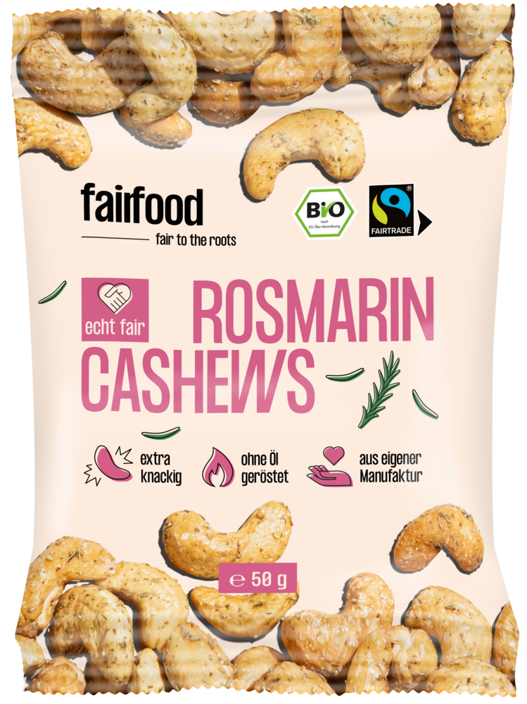 Faire Cashews mit Rosmarin geröstet Snackbag 50 g