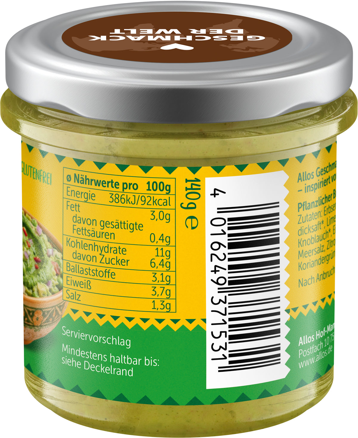 Geschmack der Welt Guacamole auf Erbsenbasis 140 g