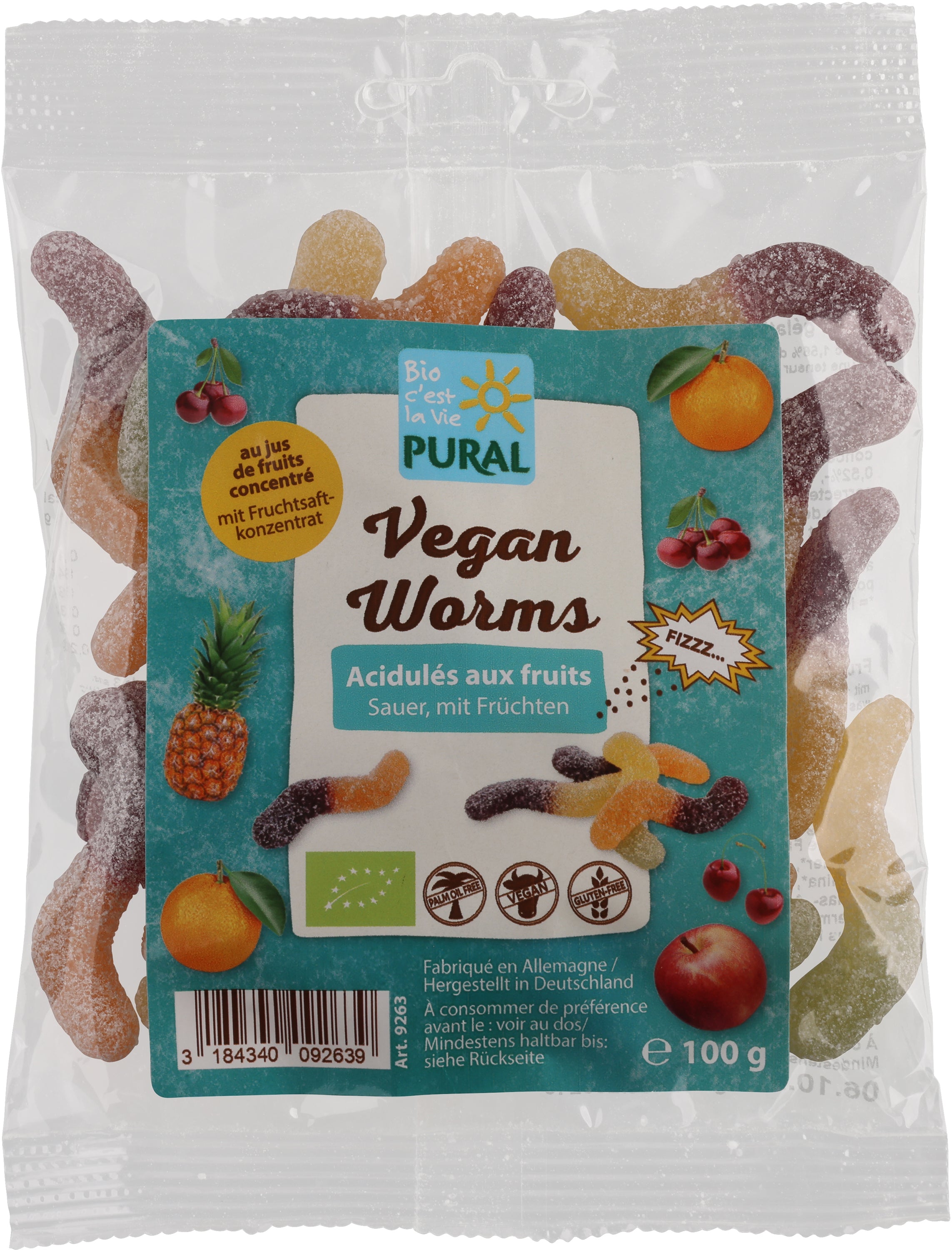 Vegan Worms (sauer) Fruchtgummi ohne Gelatine 100 g