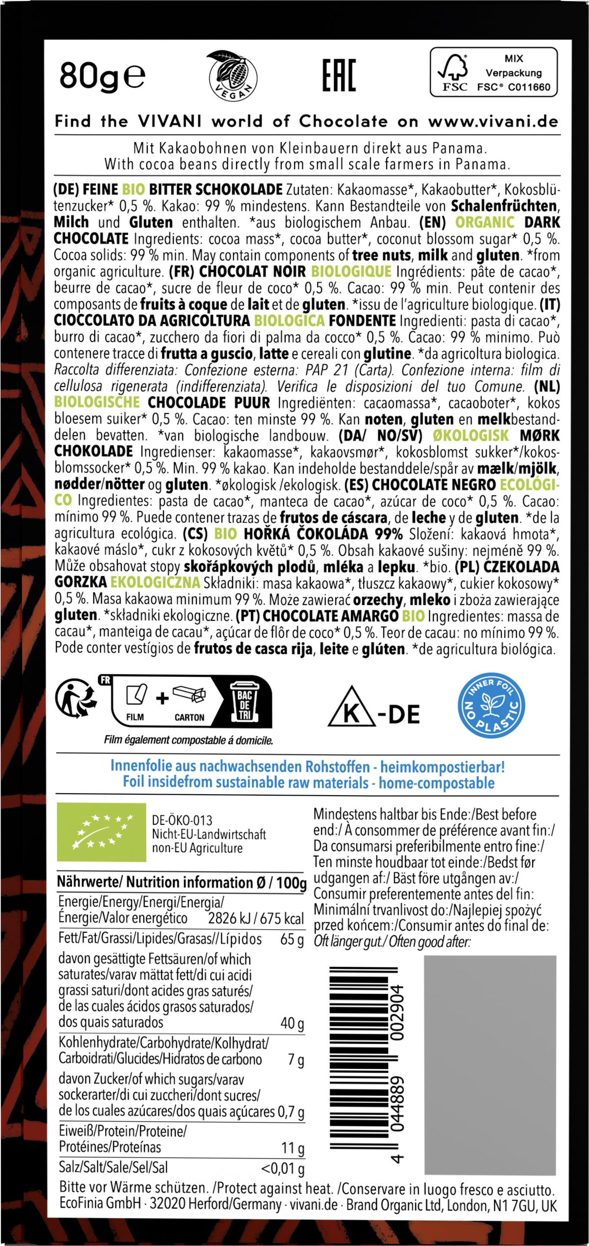 Feine Bitter 99% Cacao Panama 80 g