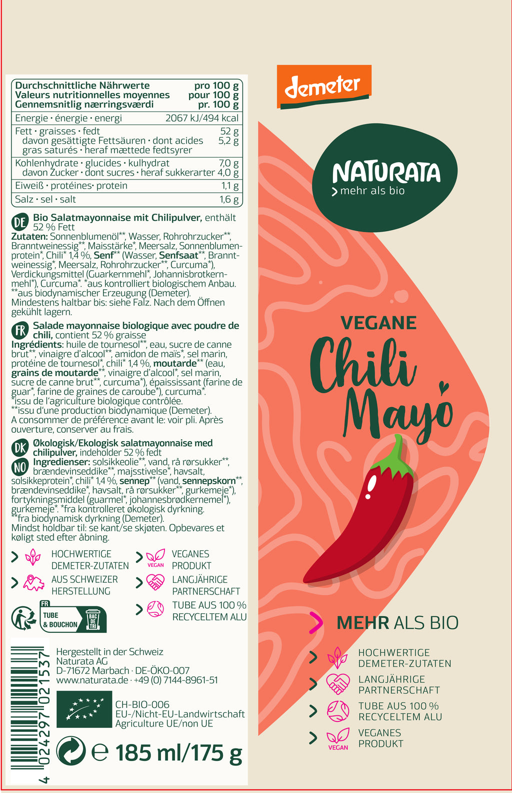 Vegane Chili Mayo demeter in der Tube 185 ml
