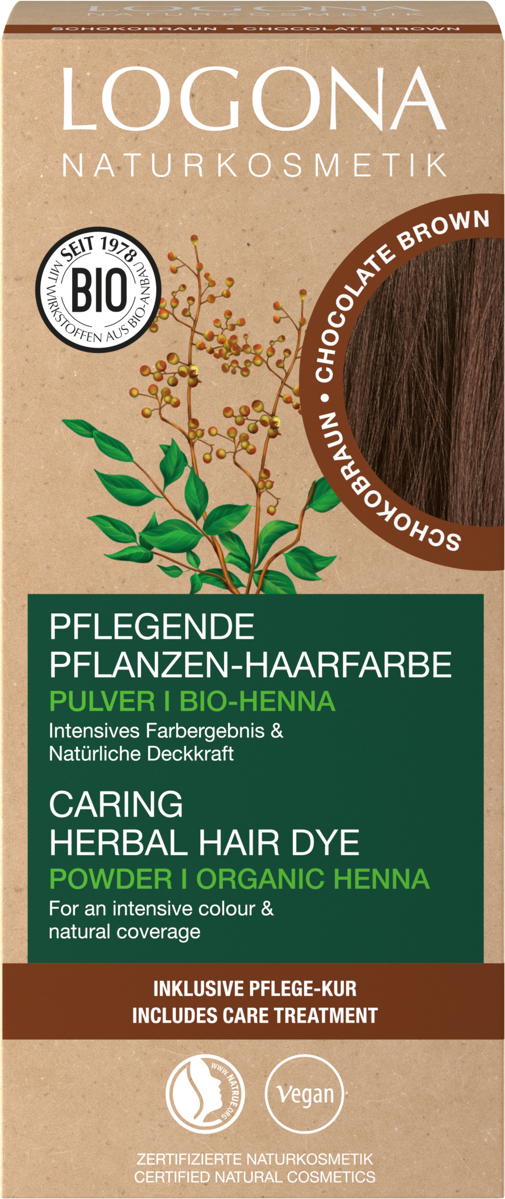 Pflegende Pflanzen-Haarfarbe Pulver 09 Schokobraun 100 g