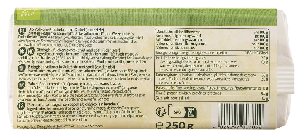 Dinkel-VK-Knäckebrot demeter 250 g