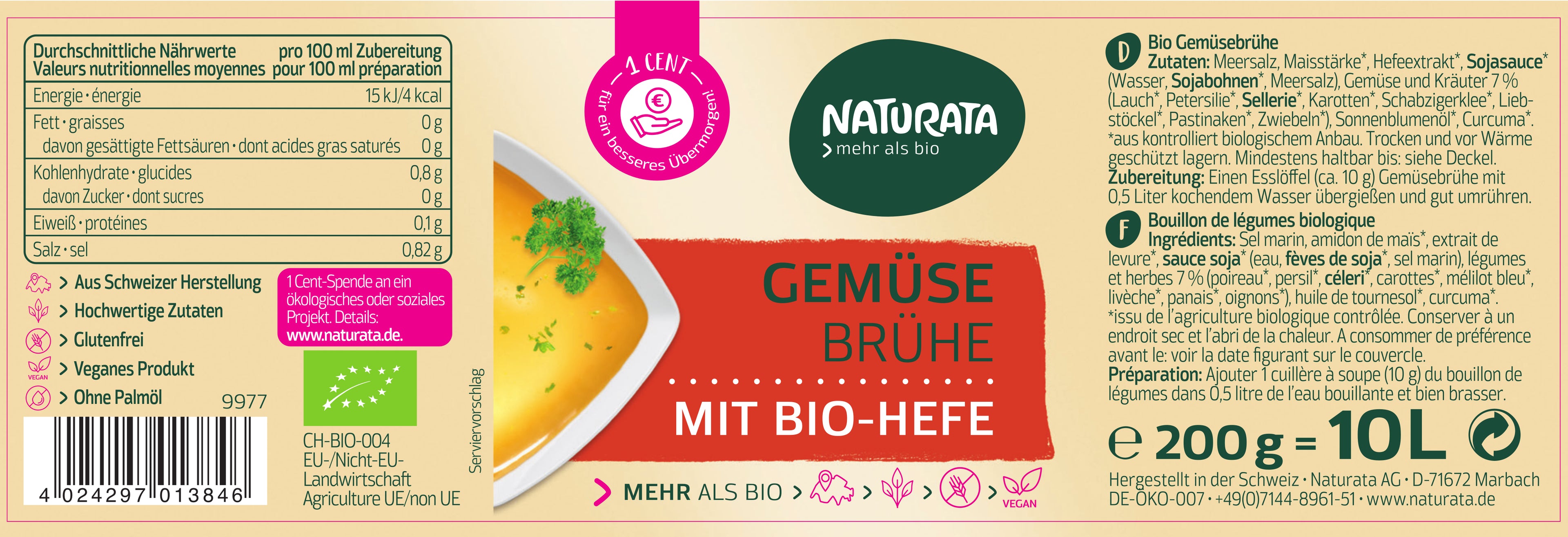 Gemüsebrühe mit Bio-Hefe Glas 200 g