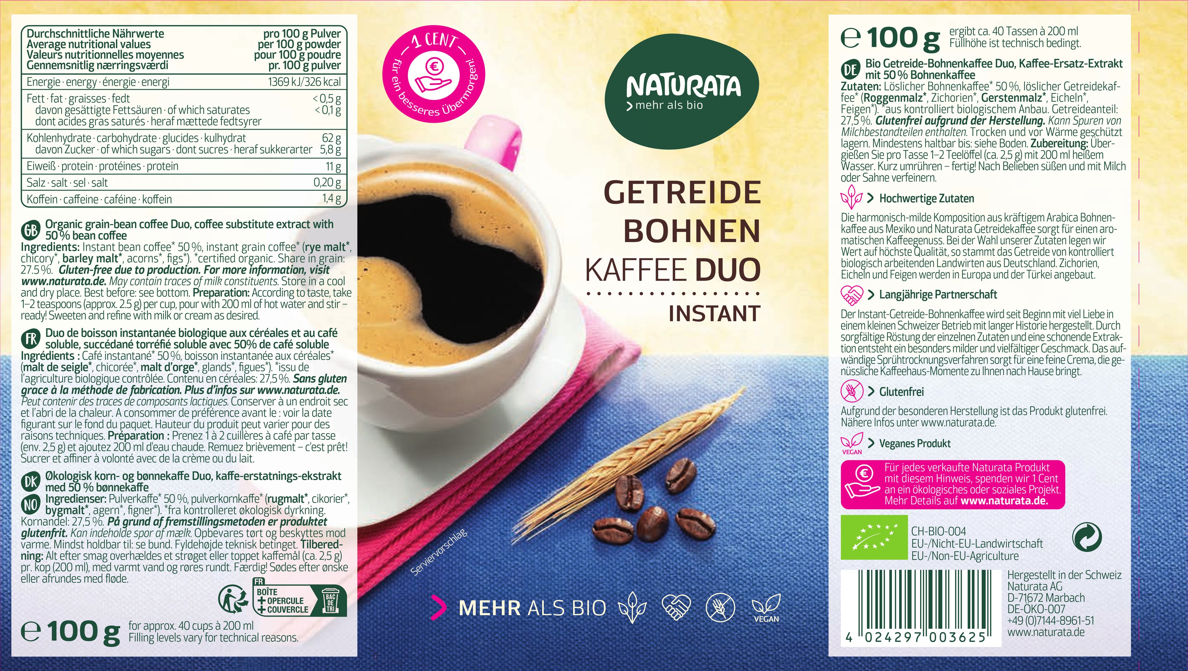 DUO Getreide-Bohnenkaffee instant 100 g