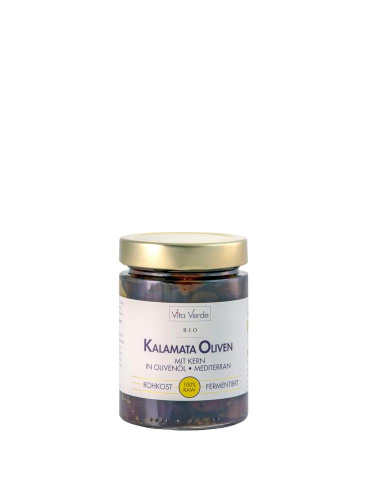 Kalamata Oliven mit Kern in Olivenöl in 100 % Rohk 330 g