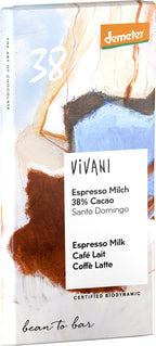 Espresso Milch Schokolade 38% Cacao demeter 90 g