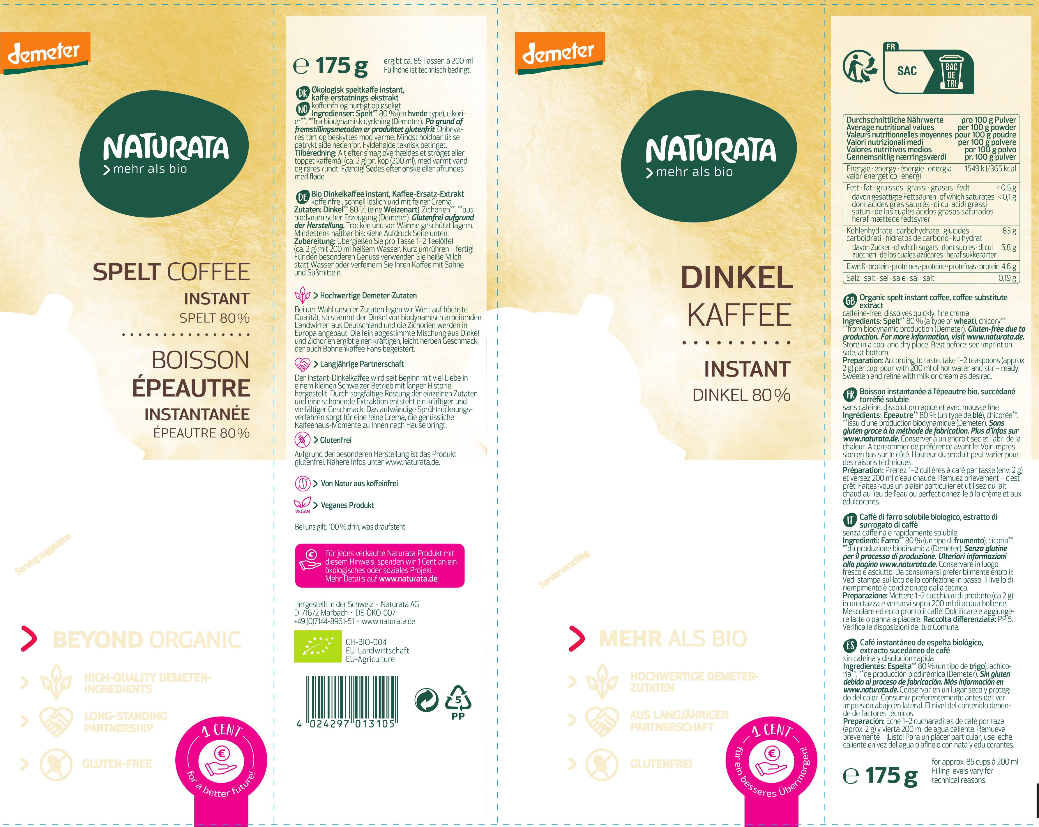 Dinkelkaffee Instant NFP demeter 175 g
