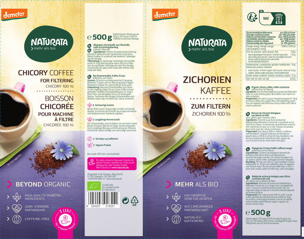 Zichorienkaffee zum Filtern demeter 500 g