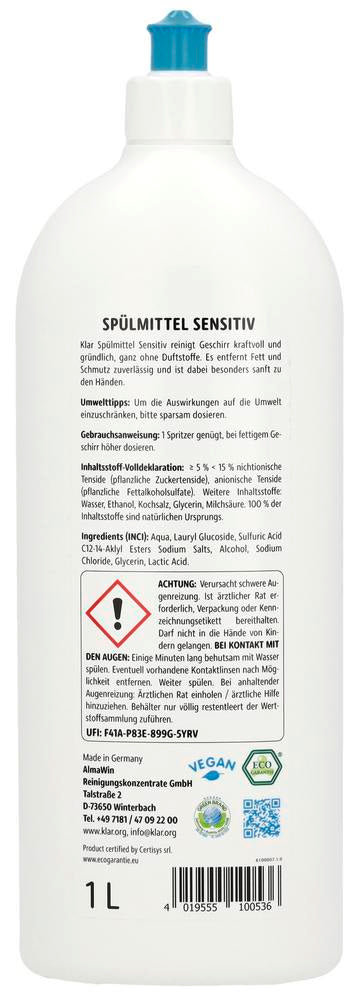 Spülmittel sensitive ohne Duft 1 l