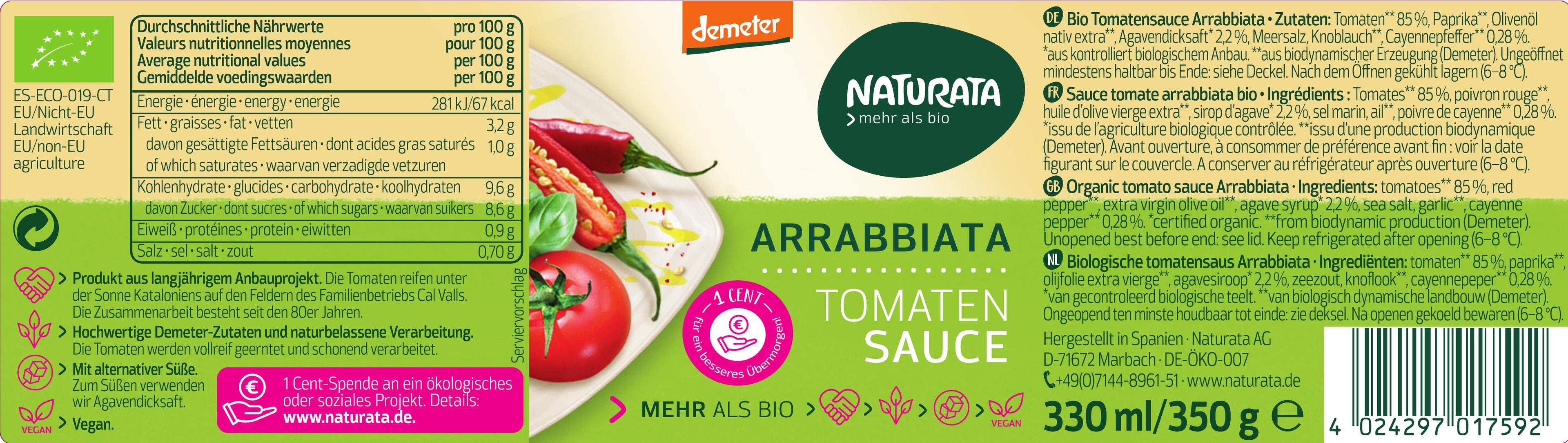 Arrabbiata Tomatensauce demeter 330 ml