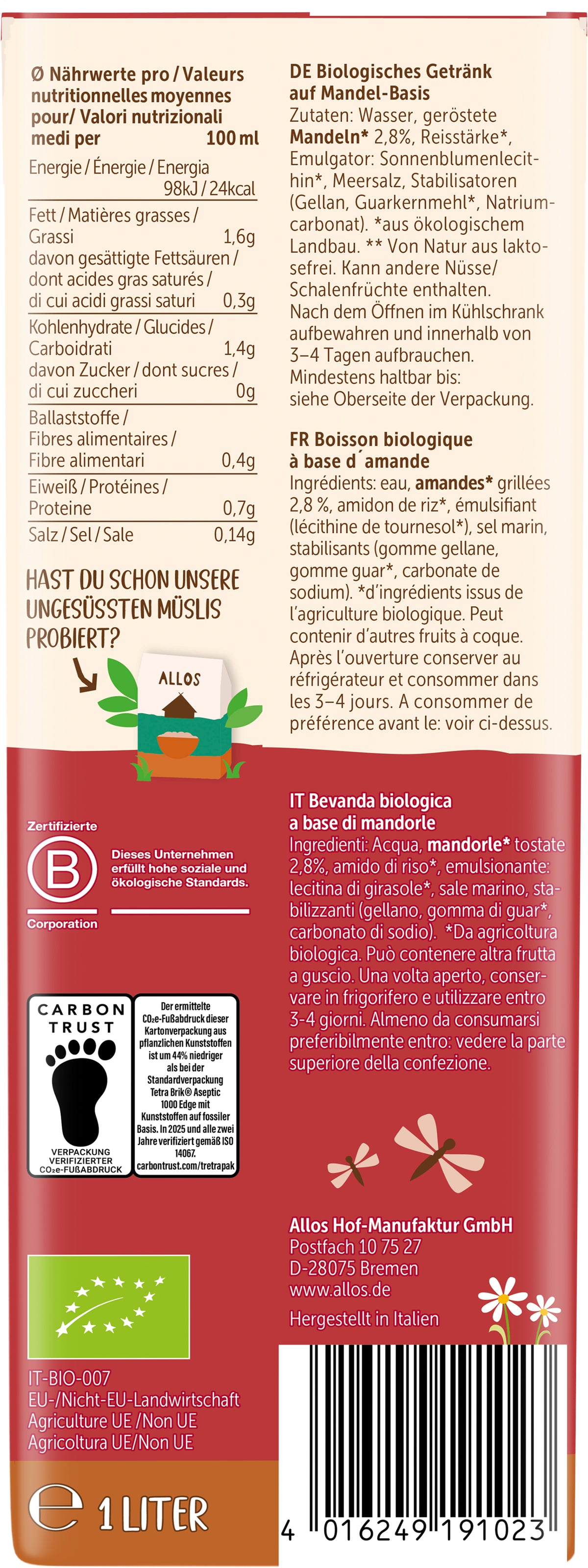 Mandel geröstet Drink 1 l
