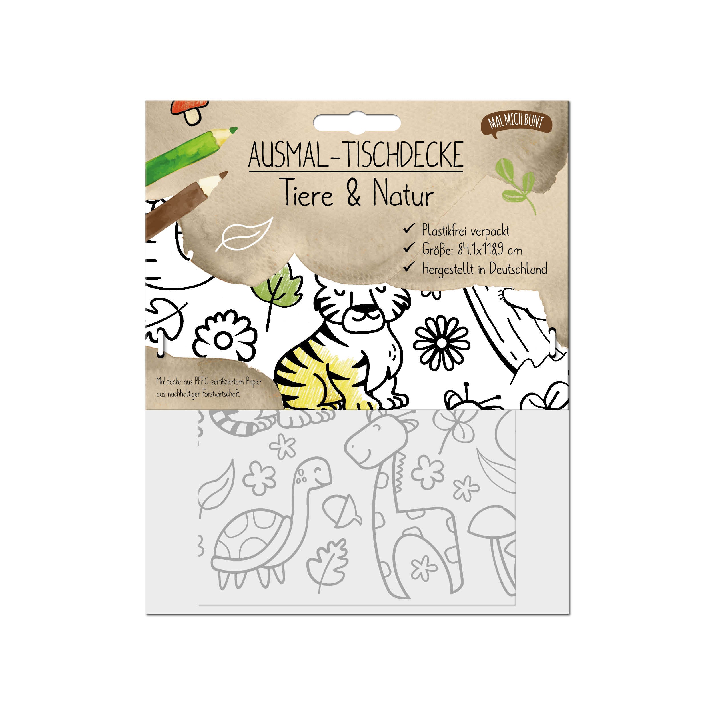 Ausmal-Tischdecke aus Papier Tiere & Natur 1 Stk