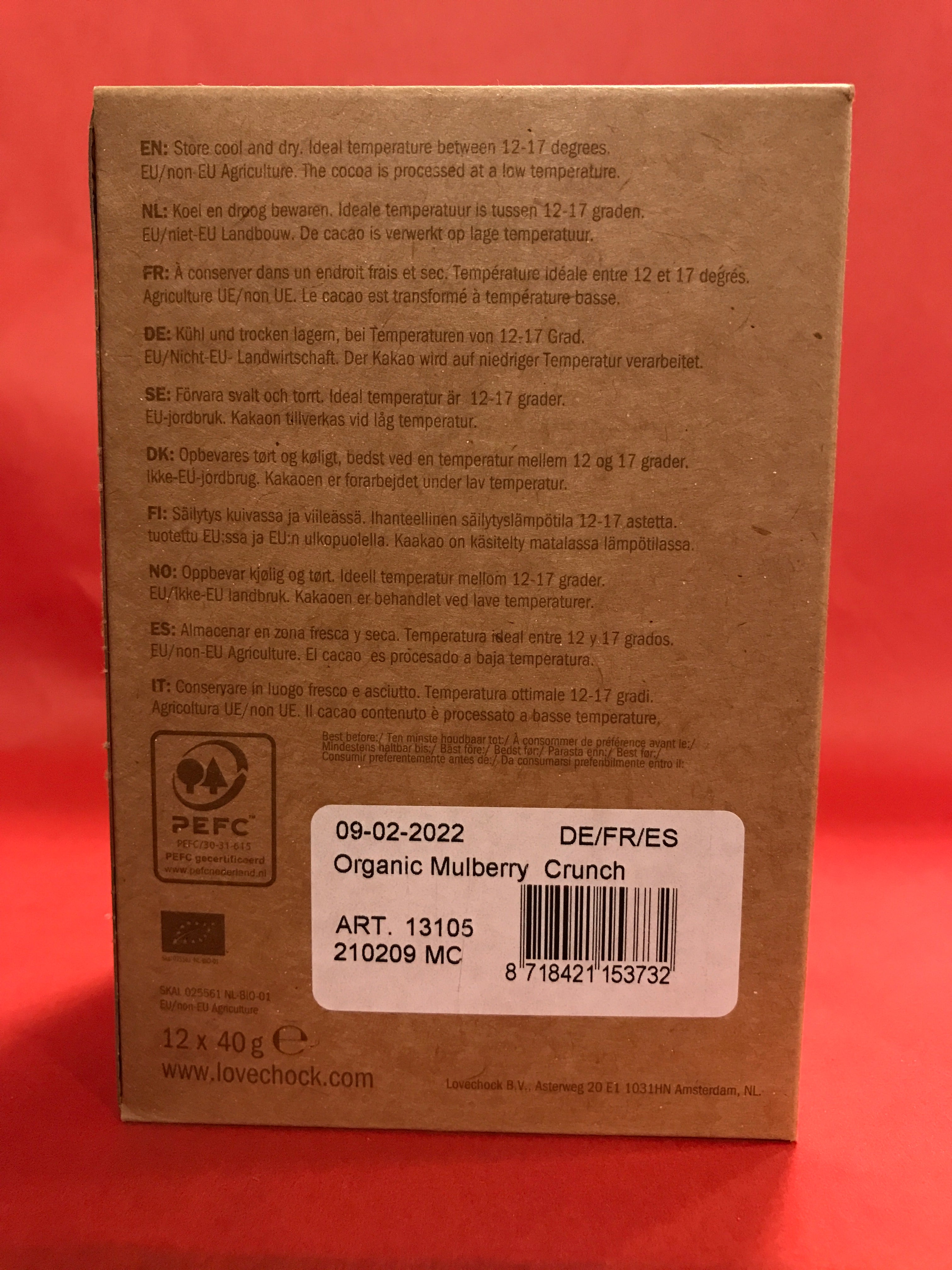 Lovechock Maulbeere-Crunch 81% Kakao 40 g