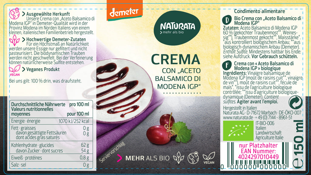 Crema di Balsamico  demeter 150 ml