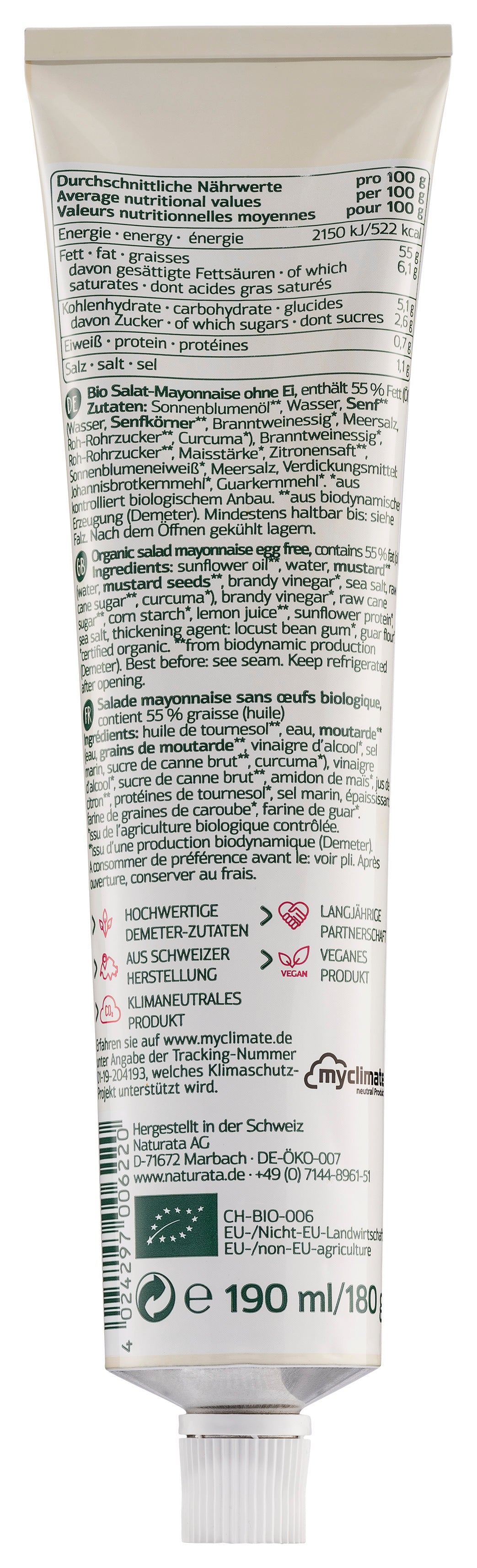 Vegane Salat Mayo demeter Tube 190 ml