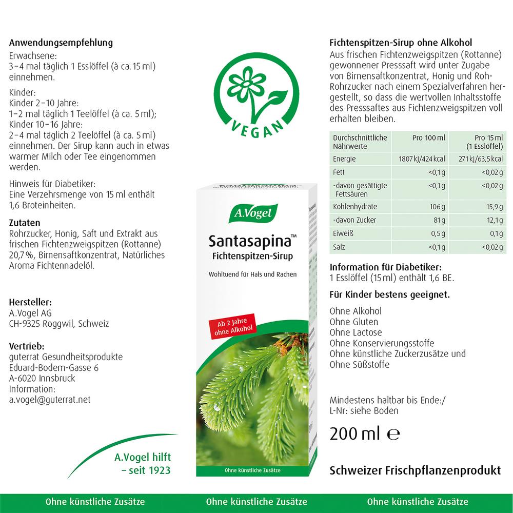 Santasapina Fichtenspitzen-Sirup ohne Alkohol 200 ml