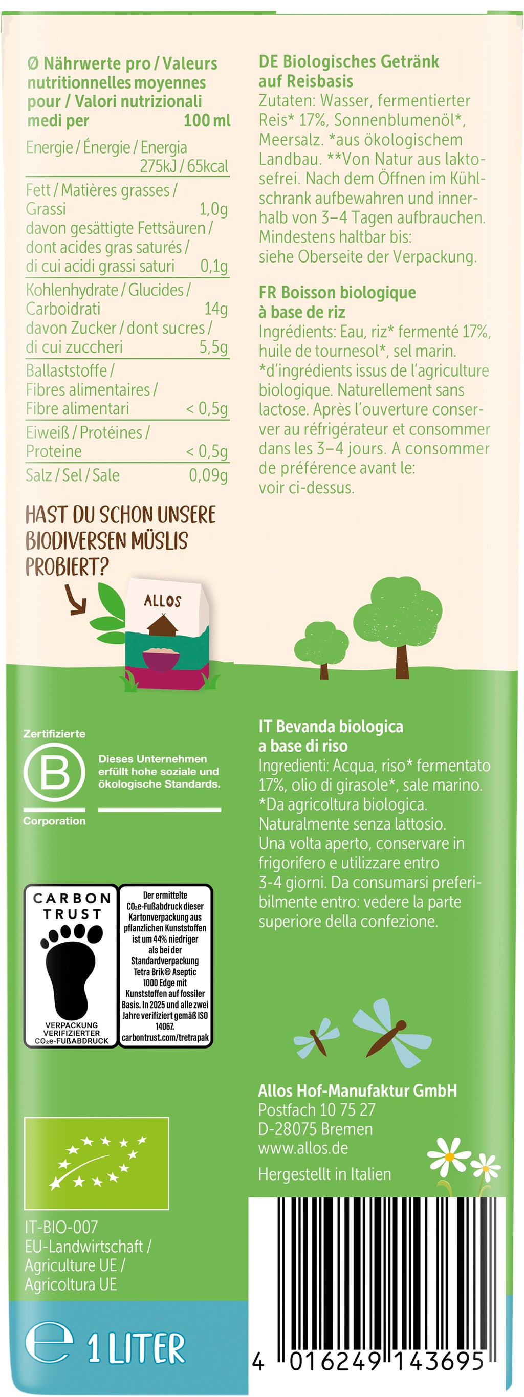 Reis Drink naturell 1 l